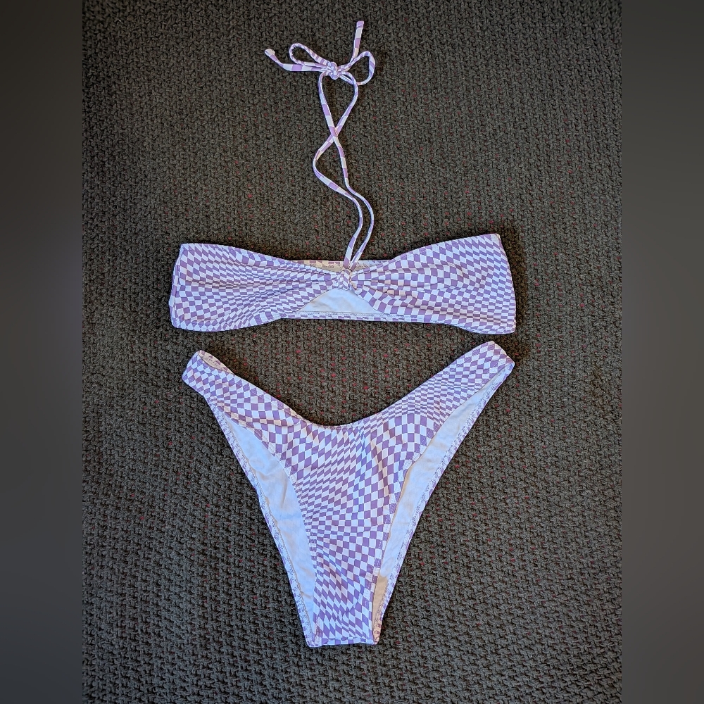 Purple and White Checkered Bikini Set